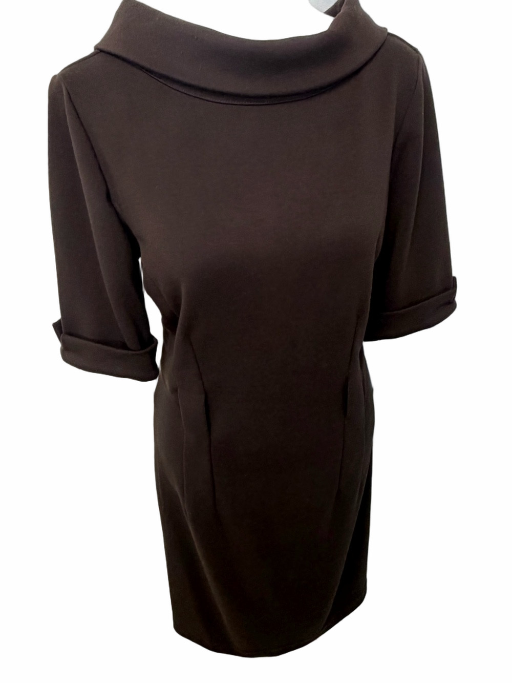 Adrienne Vittadini Chocolate Brown Wide Collar Midi Dress Size 12 Mod 60s Style